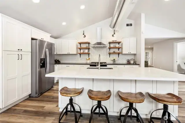 Huge kitchen island with breakfast bar