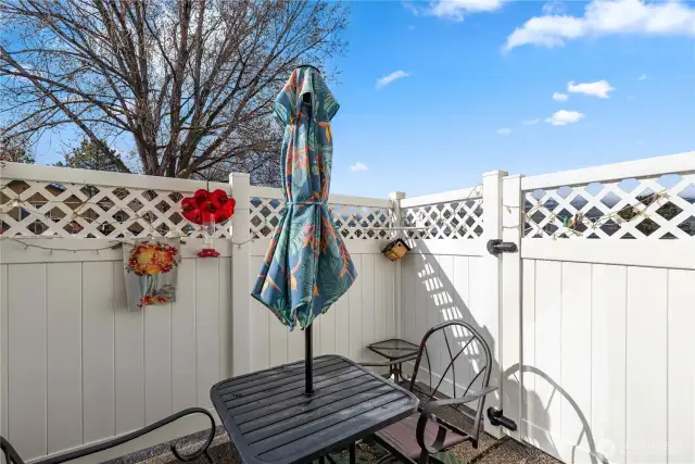 Private vinyl fenced patio