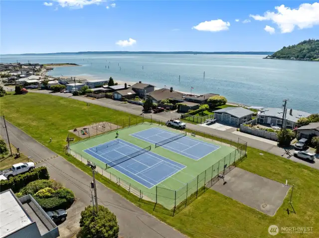 Community tennis and basketball courts