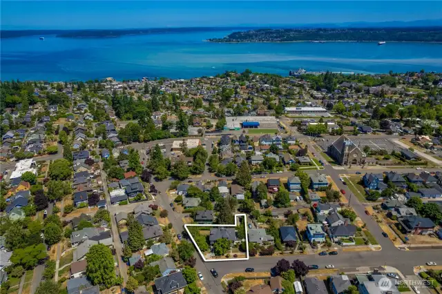 Ariel view of home and Commencement Bay.