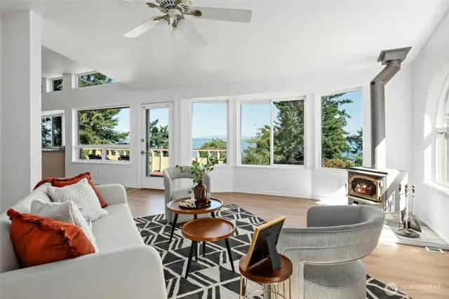 A lovely living room full of light and the views are amazing!