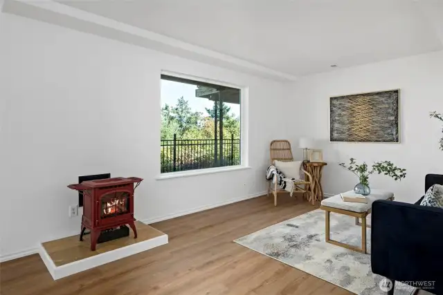 Family room has a gas stove too for those chilly winter days!
