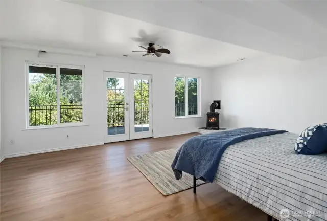 Cozy gas fireplace and direct access to the viewing deck.