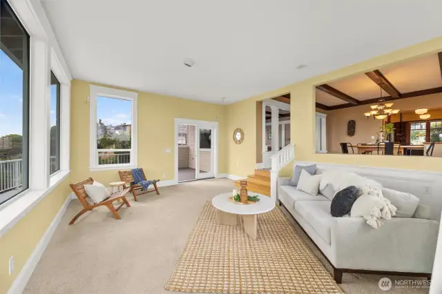 Front View/Music room opens to a large deck.