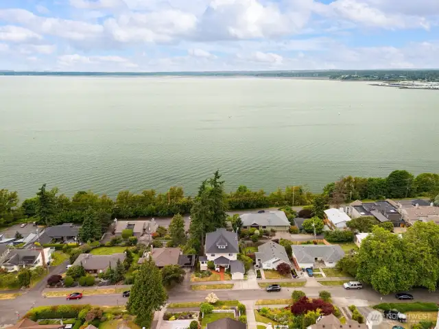 Drone photo looking west. The land across the Bay is the Lummi Peninsula.