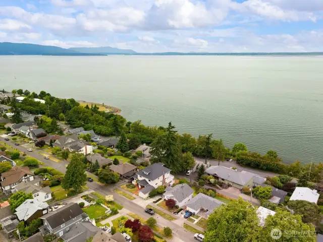 Drone looking south, The far island is Orcas Island. Lummi Island is in front of Orcas.