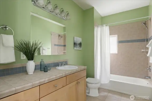 Primary bath with full tub and shower.