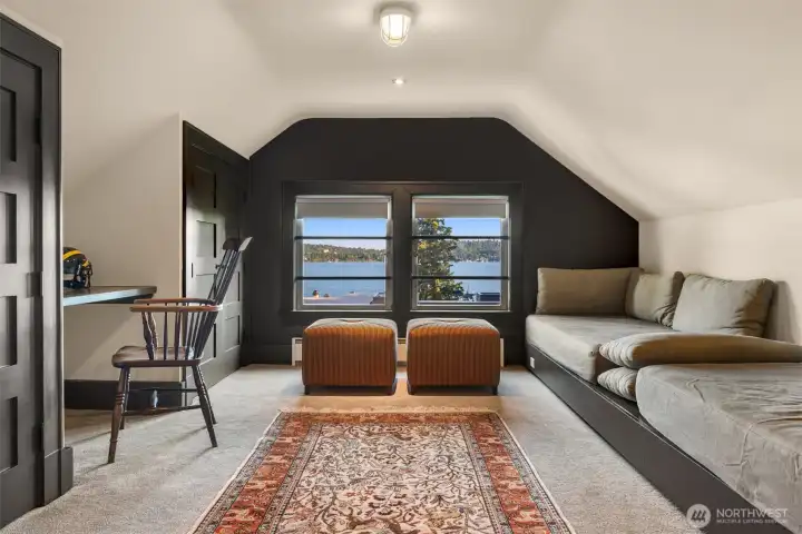 beautiful lake views, custom barn door, and