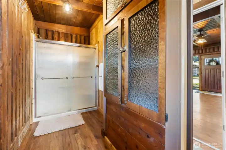 Walk-in shower with room to add bathtub
