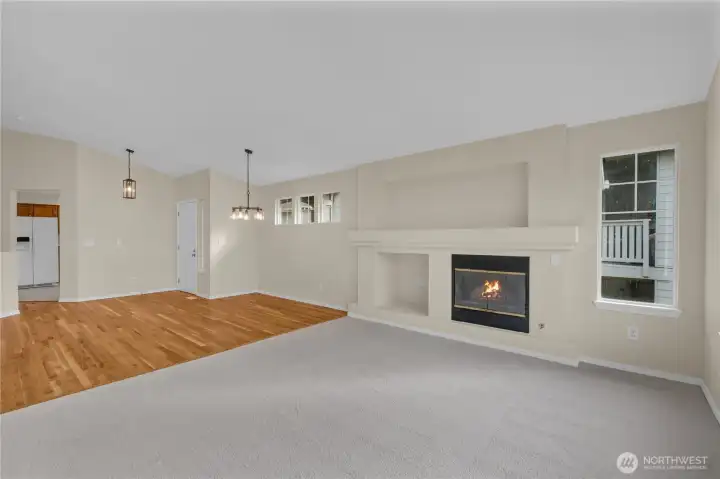 The living room flows into the dining room for effortless gatherings.