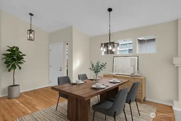 Virtually staged. The dining area is a place to linger long after dinner ends.