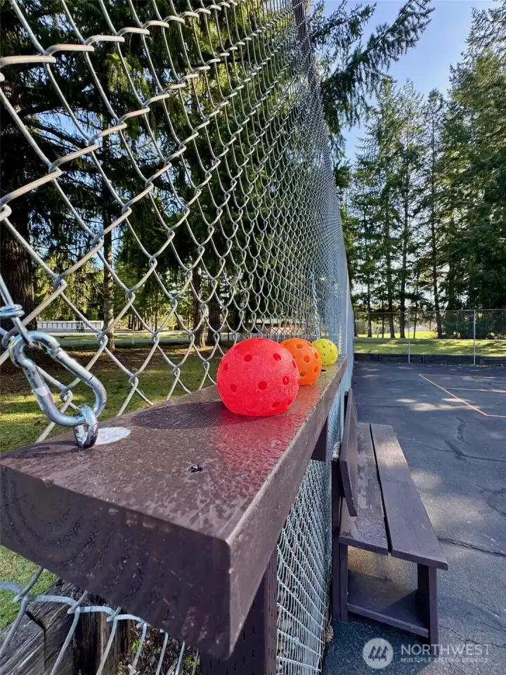 Tennis courts are lined for both Tennis and Pickle Ball Play