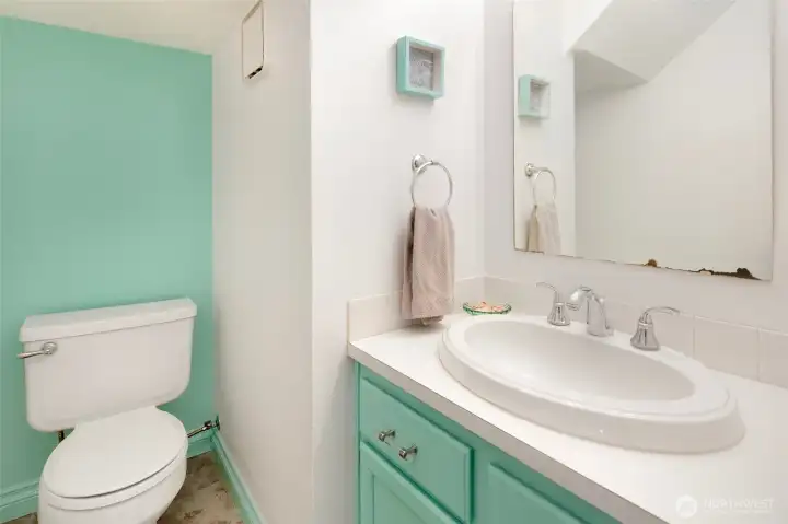 Main level powder bath is conveniently located.