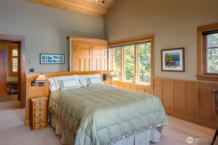 Another view of the third bedroom with a peak into the bathroom.