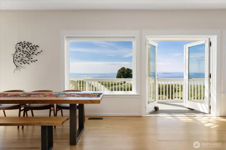 Dining Area in the Great Room, next to the French doors out to the deck and the backyard.