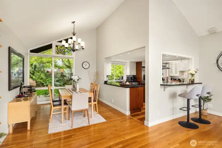 Easy care wood flooring flows throughout most of the home