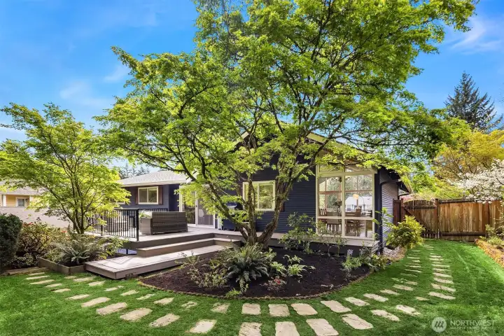 Fully fenced yard provides security for pets and children