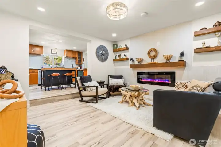 Partial View of Rec Room with electric fireplace!