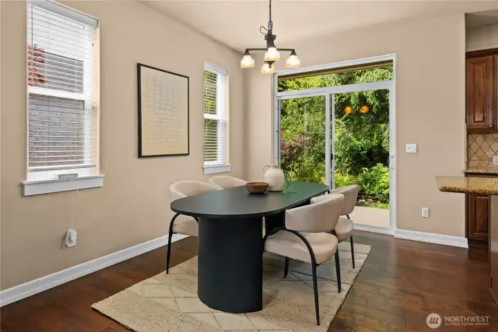 Have dinner while listening to the soothing sound of the water feature just beyond the patio doors.
