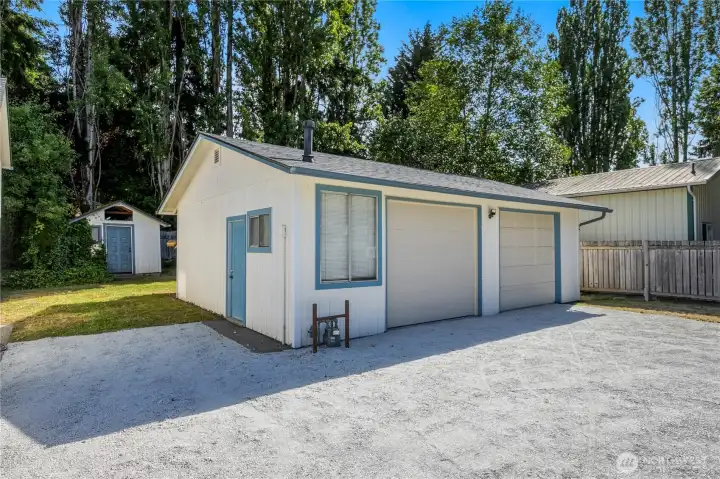 Detached two-car garage provides room for vehicles, storage, hobbies, or workshop space. Detached two-car garage provides room for vehicles, storage, hobbies, or workshop space.