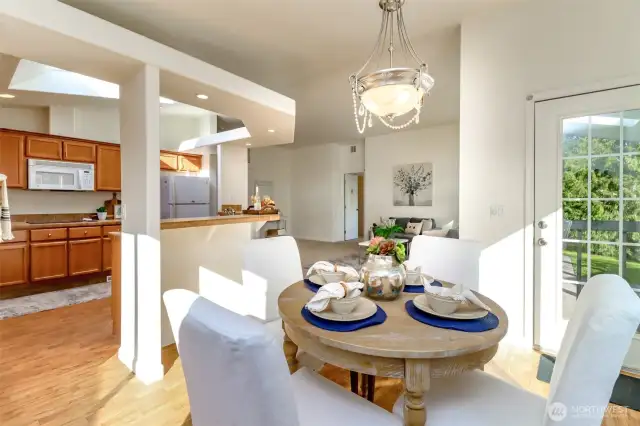 Full open concept from dining to kitchen to living room.
