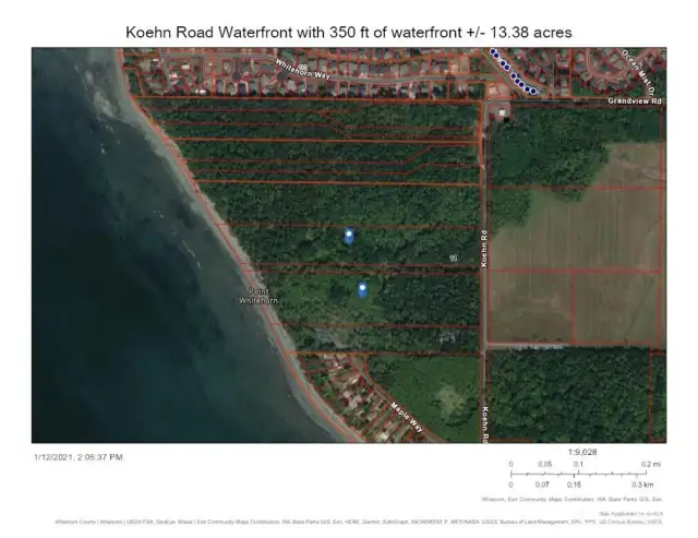 358 feet +/- of Waterfront property on 13.38 acres, with either estate or subdivide opportunities. Can be expanded buy adding parcel #3951111664090000, 16.85 acres. Potential for up to six home sites with the addition of this parcel. Combined parcel available with combined listing # with over 30 acres +/- and over 814 feet +/- of waterfront footage. Water available through Birch Bay Water. Be the beneficiary of terrific sun exposure, & an incredibly private & quiet location. See it soon.