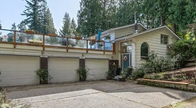 3 car garage looking out to the lake.