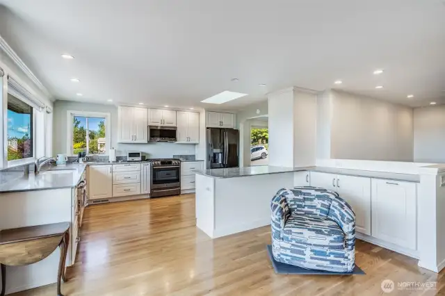 Build in storage connected to the kitchen and family room