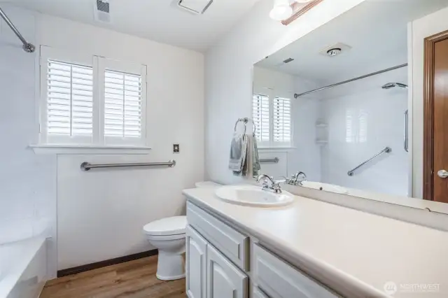 Full bathroom in day light basement