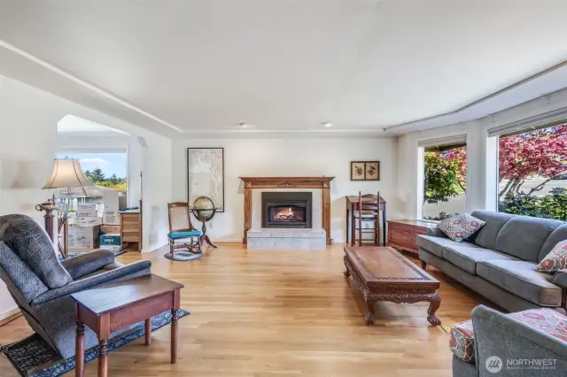 Formal living room space with gas fireplace