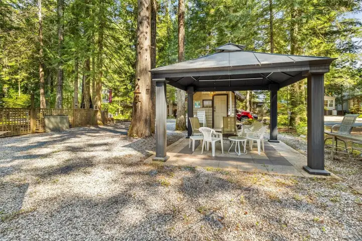 Gazebo with fire pit.