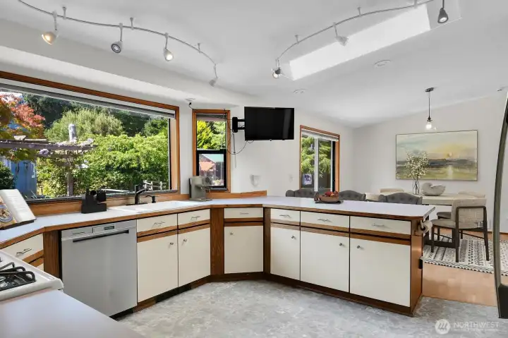 Beautiful view out the large kitchen window,