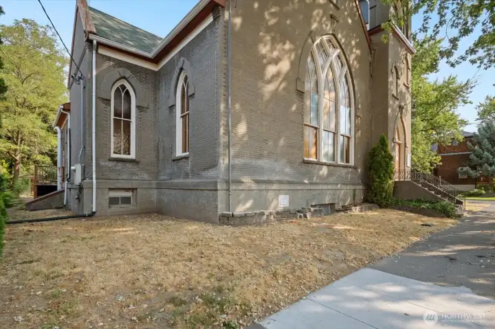 View of front of church, main entry