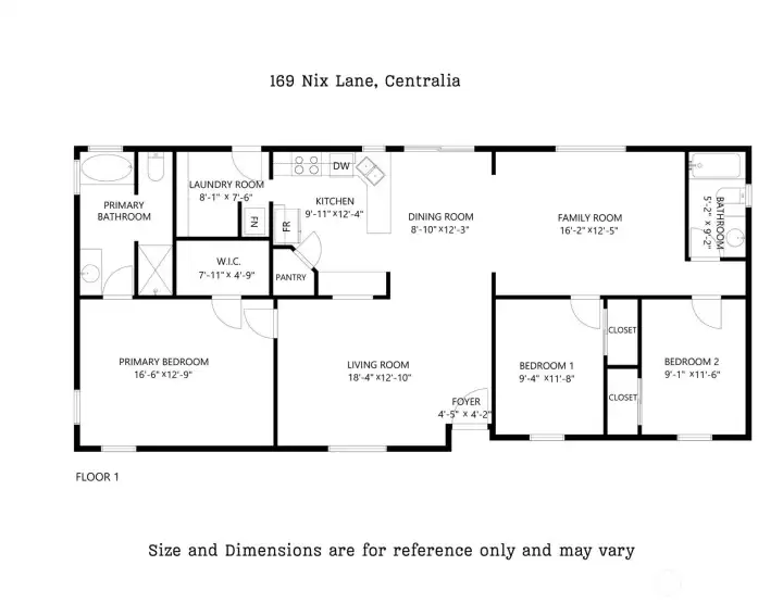 Floor plan for reference only. Room sizes may vary.