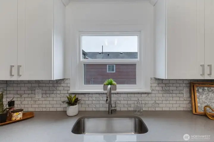 Kitchen with stainless garden sink