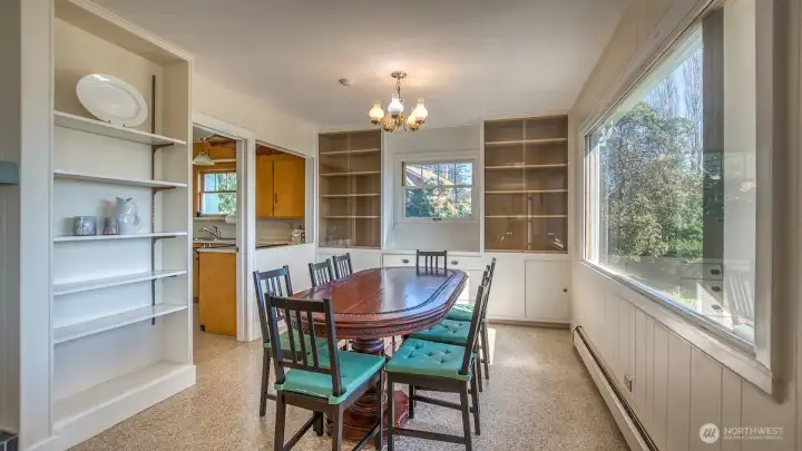 Lots of built-ins surround the dining room.