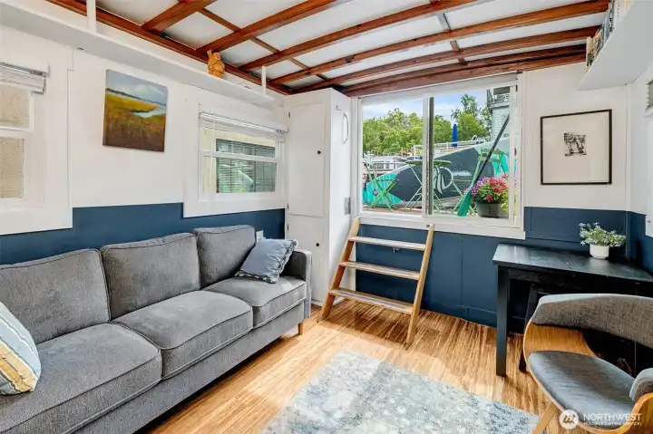 Entry is located on the rear of the houseboat.