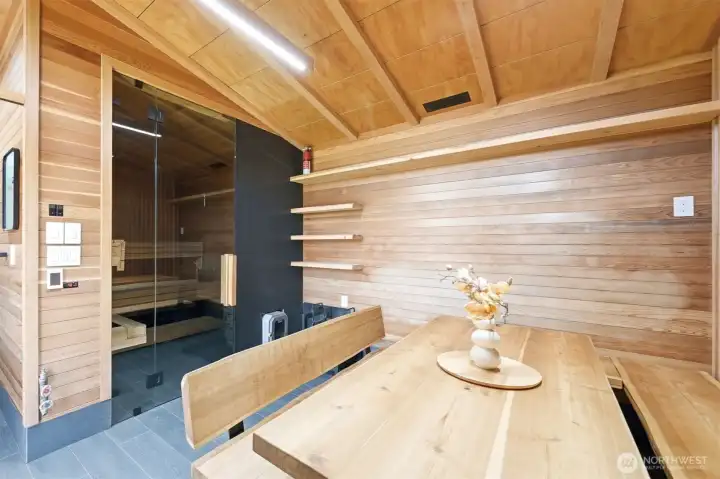 Private Sauna and Relaxation Lounge.