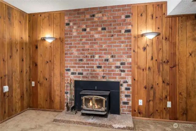 The woodstove insert keeps the downstairs nice and toasty during rainy winter nights.