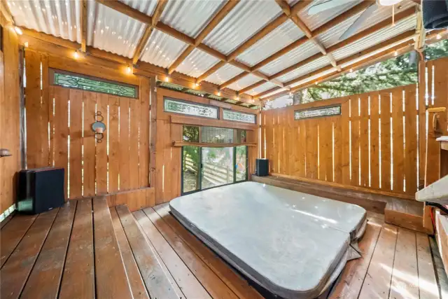 Step right out of the primary bedroom to the outdoor PRIVATE hot tub room on the deck. Your own haven for peaceful relaxation.