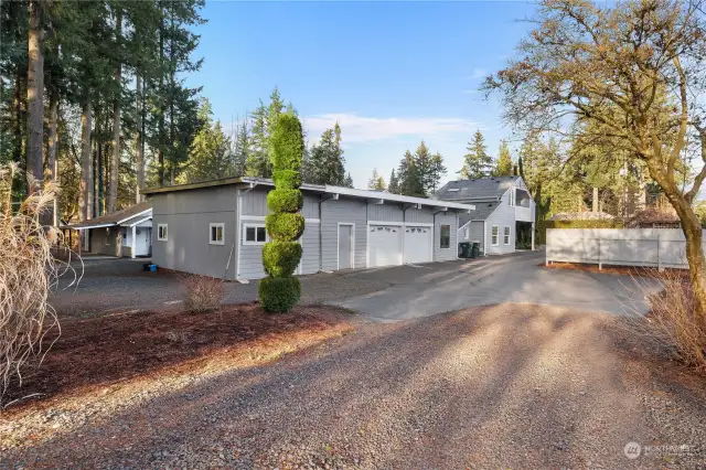 View of the large garage.