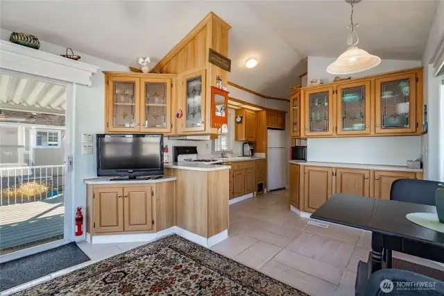 Nice cabinet package, tile floors