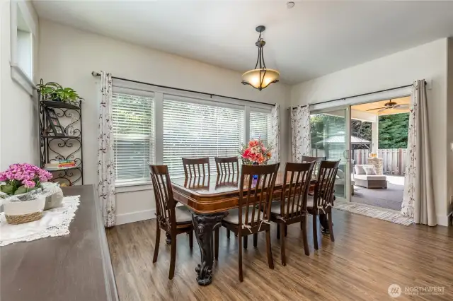 Large dining area with slider to the covered back patio