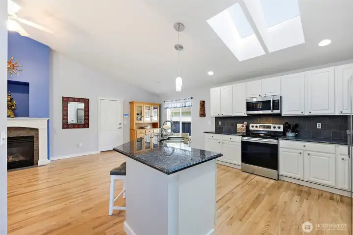 skylights, slab countertops