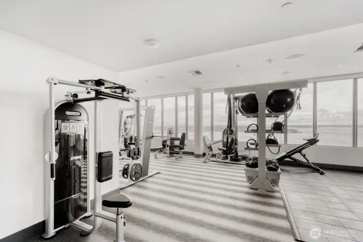 Common area feature - exercise/weight room with fantastic Puget Sound view
