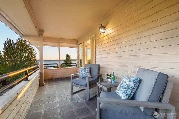 South side covered patio with gorgeous lake views