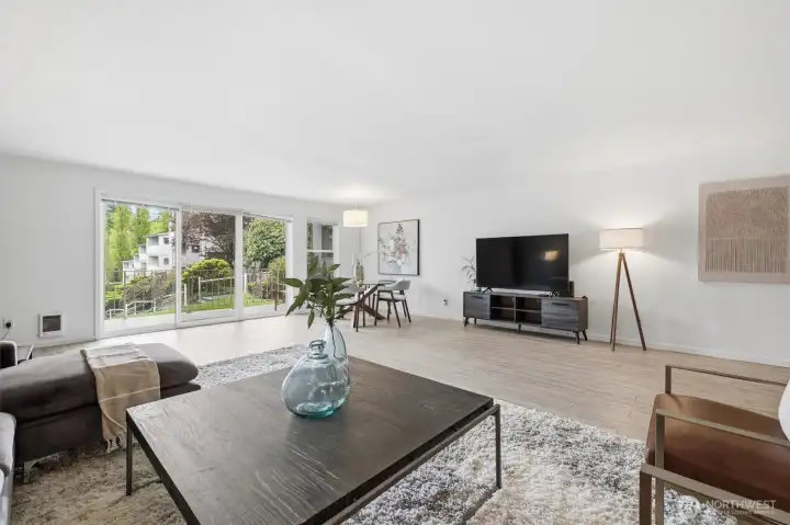 Open floor plan leads to the patio