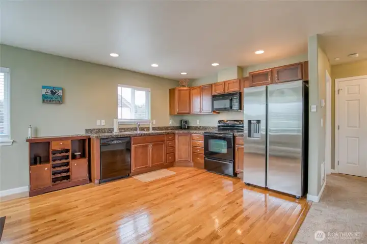 The kitchen has everything for your beach stay even a wine rack.