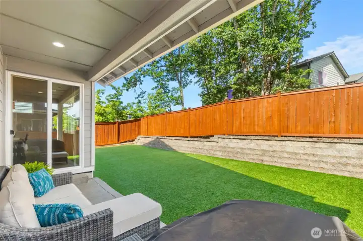 Freshly stained privacy fence