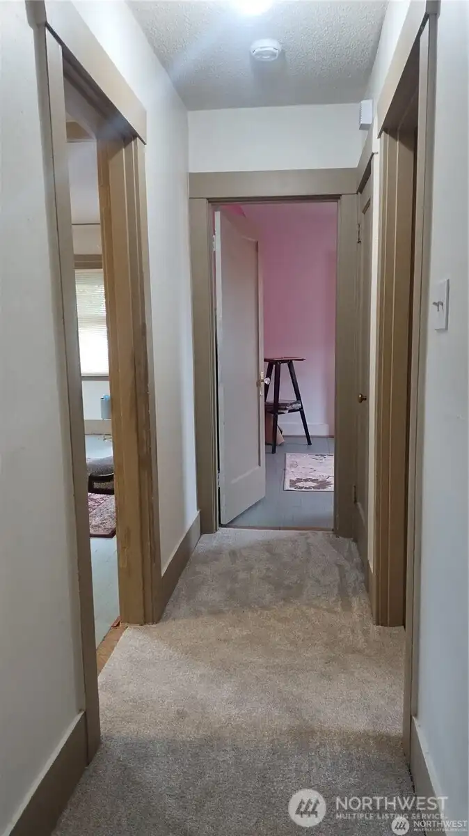 There is new carpet in the hall and bedroom.  The linen closet in the hall is very large.
